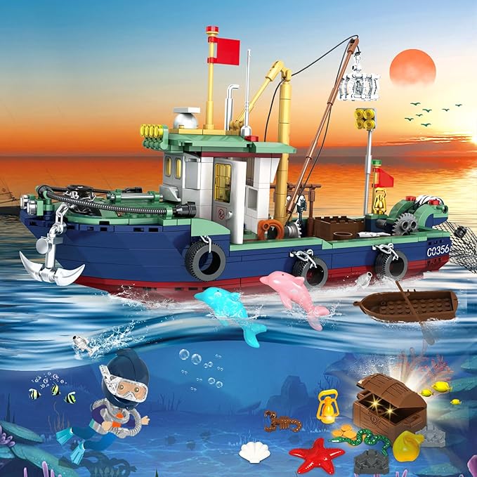 Ocean Explorer Ship Building Set, 603 PCS City Exploration Boat Building Block Kit Toys, Birthday for Boys and Girls Ages 6 7 8 9 10 11 12+ Year Old