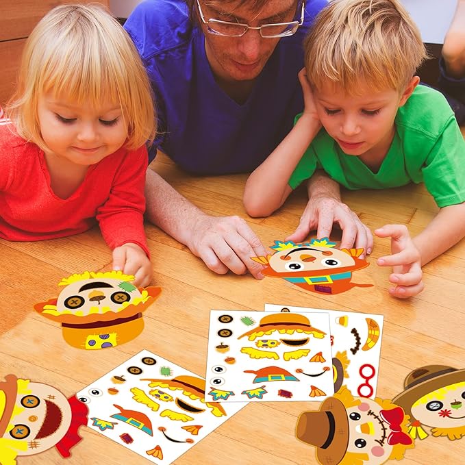 chiazllta 30 Pcs Thanksgiving Fall Craft for Kids Kindergarten DIY Scarecrow Craft Kits Fall Autumn Art Craft Make Your Own Scarecrow Head Set for Home Class Game Activities Preschoolers