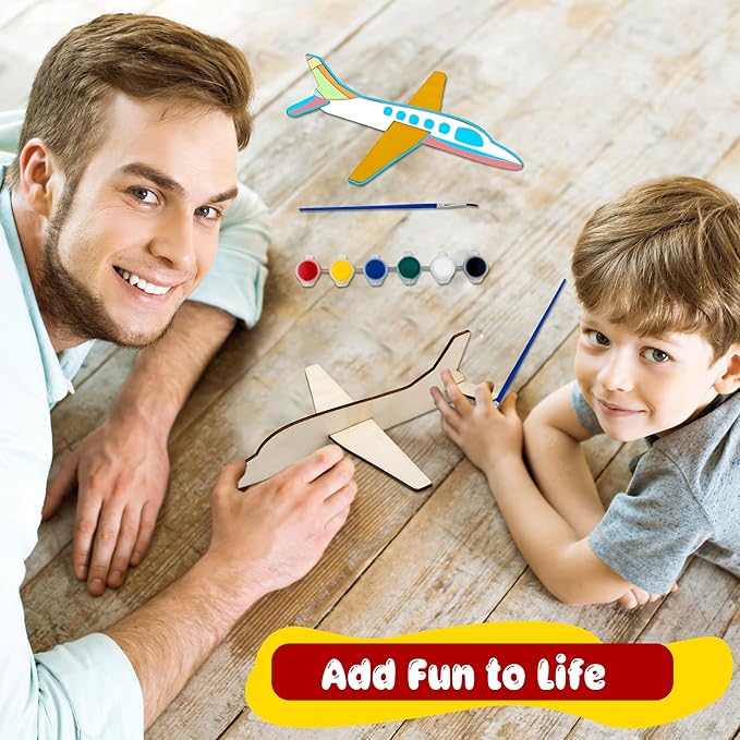 Feradny 24 Pack Wooden Airplane Toys DIY Paint Aircraft Wood Planes Handicraft Wood Airplane for Kids School Art Craft Projects Home Activity Birthday Gifts