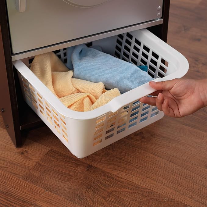 KidKraft Laundry Playset Children's Pretend Wooden Stacking Washer and Dryer Toy with Iron and Basket, Espresso, Gift for Ages 3+