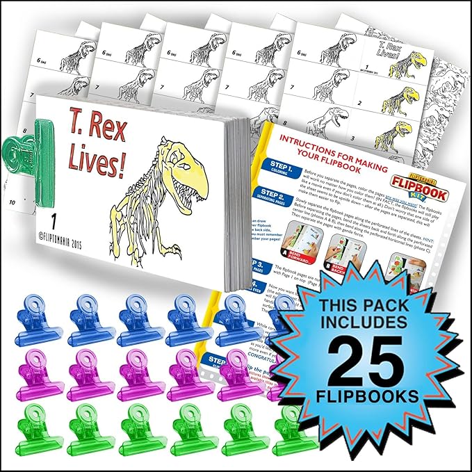 Fliptomania T. Rex Flipbook Animation Activity Pack - 25 Sets DIY Flip Books