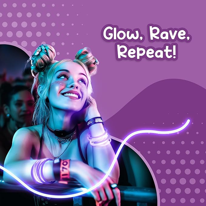 8" Glow Stick Bracelets - Bulk 50 Pack for Mardi Gras, St. Patrick's Day, and Nighttime Celebrations - Purple