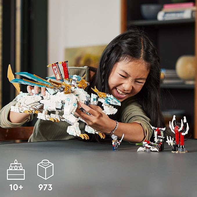 LEGO NINJAGO Zane’s Ice Dragon Creature 71786, 2in1 Dragon Toy to Action Figure Warrior, Model Building Kit, Construction Set for Kids with 5 Minifigures