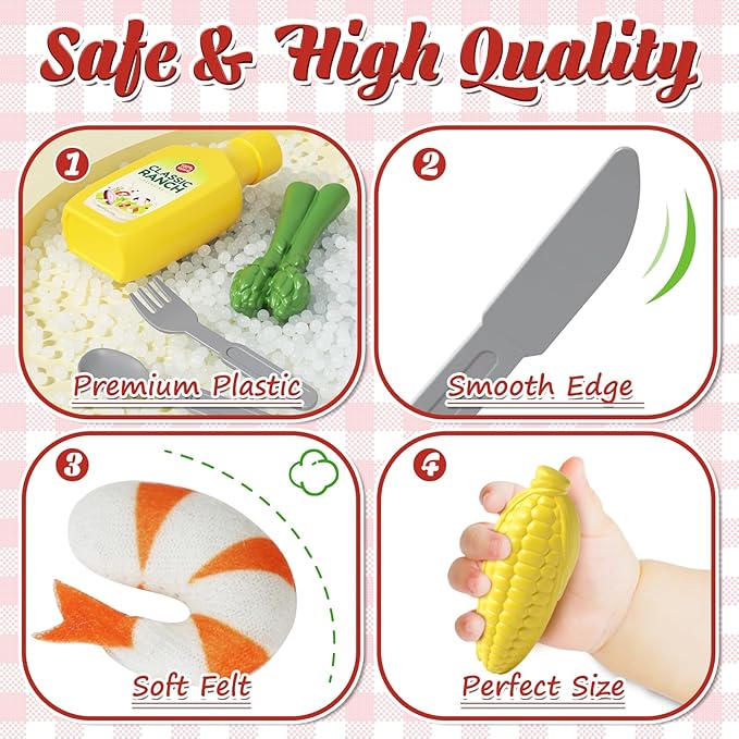 Lehoo Castle Play Kitchen Accessories, Play Food Sets for Kids Kitchen, Fake Food Pretend Play for Toddlers 3-5, Realistic Felt Food Playset for Kids Restaurant Pretend Food with Dishes