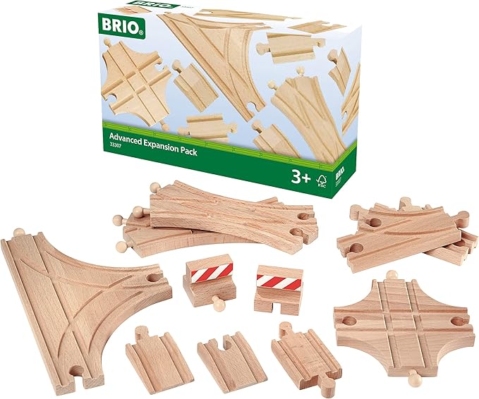 BRIO World 33307 - Advanced Expansion Pack - 11 Piece Set of Wooden Train Tracks for Kids | Train Set Expansion | Fun Learning Toy | Compatible with All Railway Toys | FSC Certified