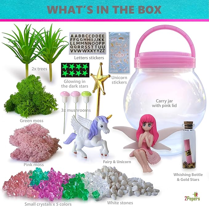 DIY Fairy & Unicorn Nightlight Gifts for Girls Age 3 4 5 6 7 8 9 10 Years Old, Terrarium Arts & Crafts for Kids, Birthday Fairy Gift & Unicorn Art Kit