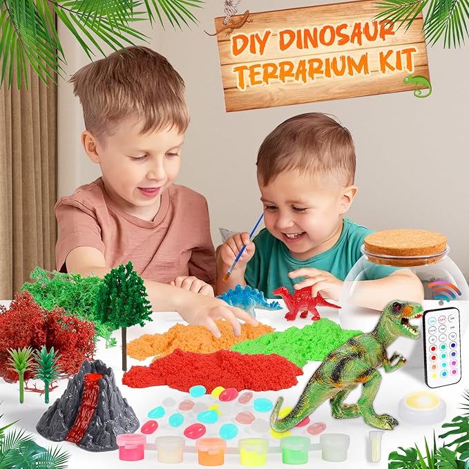 Dinosaur Terrarium Kit for Kids - Arts & Crafts Activities Sets With Glow in The Dark Painting - DIY Dinosaur Toys Birthday Gifts for Boys Age 5, 6, 7, 8, 9, 10, 11 & 12 Year Old(Dinosaur Terrarium)