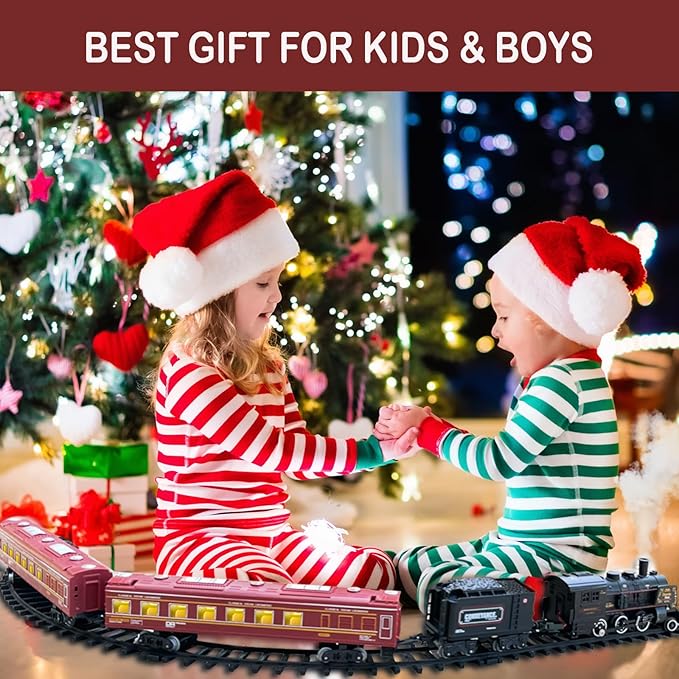 Electric Train Sets for Boys Girls Metal Alloy Christmas Trains Toys Steam Locomotive, Passenger Carriages, Tracks, Light & Sounds Rechargeable Birthday Gifts for Kids 3 4 5 6 7 8 + Years Old Red …
