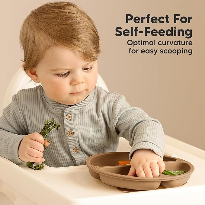 KeaBabies Suction Plates for Baby, Toddler - 3-Pack 100% Silicone Toddler Plates, Divided Baby Plates with Suction, Silicone Plates for Baby, Kids, BPA-Free, Microwave, Dishwasher Safe (Amaze)