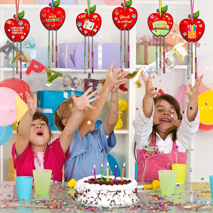 Fennoral 9 Pack Wind Chime Kit for Kids Make Your Own Apple Wind Chime for Girls Boys Back to School Craft DIY Paint Apple Craft for First Day of School Ornaments Classroom Decoration Art Activity