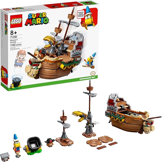 LEGO Super Mario Bowser's Airship 1,152 Piece Building Kit, Unveils Detailed Interior, Includes Kamek, Rocky Wrench, Goomba, POW Block, Cannon Start Pipe, For Ages 8+