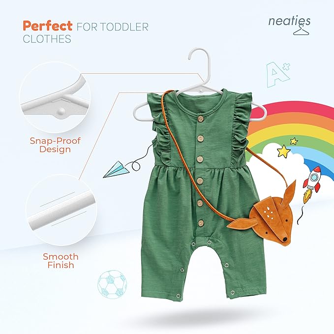 Made in USA Baby Hangers, Kids Hangers for Children's Clothes, Toddler Outfits and Clothing, 20 50 100 Pack Available, Kid Plastic Hanger for Closet and Nursery, Child Kid Hangars (20pk White)