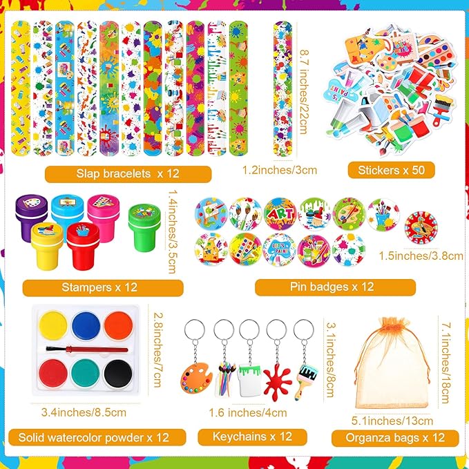 Seajan 122 Pcs Valentines Day Paint Party Favors DIY Mini Watercolor Set Slap Bracelet Art Painting Key Chain Button Badge Stamper Tattoo Sticker for Valentine's Exchange Classroom Gifts Bulk