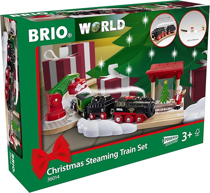BRIO World – 36014 Christmas Steaming Train Set | 27-Piece Kid-Friendly Set | Age 3+ Compatible | FSC-Certified Beech Wood | Complements All BRIO Railway Sets & Accessories | Multicolor
