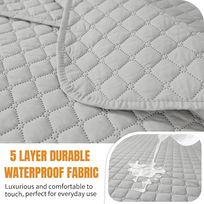 XINEAGE Water Resistant Recliner Cover, Nonslip Recliner Chair Covers for Reclining Chair with Pockets, Quilted Thick Recliner Slipcovers for Pets and Kids (Recliner Chair, Light Gray)