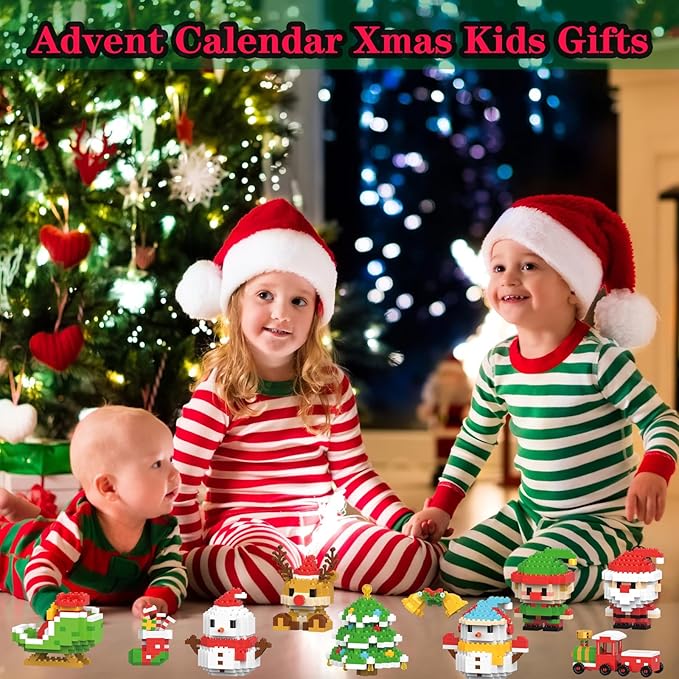 Christmas Elf Building Blocks Set Compatible with Lego Advent Calendar 2024 Stacking New Toys Holiday Present Box New Year Xmas Gifts for Kids for Boys & Girls and Adults