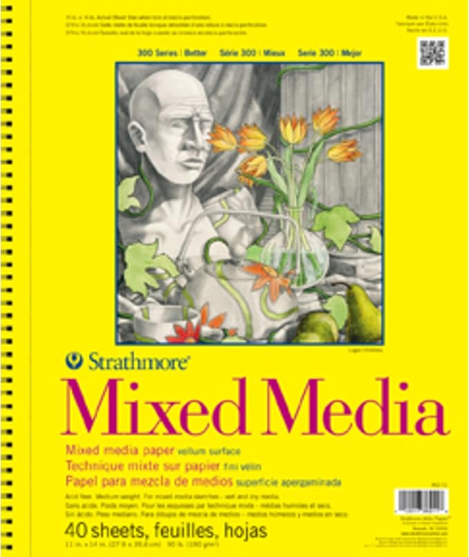 Strathmore 300 Series Mixed Media Paper Pad, Side Wire Bound, 11x14 inches, 40 Sheets (117lb/190g) - Artist Paper for Adults and Students - Watercolor, Gouache, Graphite, Ink, Pencil, Marker