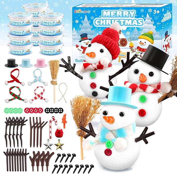 Shemira 12 Pack DIY Snowman Kit, Christmas Crafts for Kids, Modeling Air Dry Clay Craft Kits for Kids, DIY Christmas Ornaments Kits, Christmas Party Favors Stocking Stuffers for Kids, Christmas Gifts
