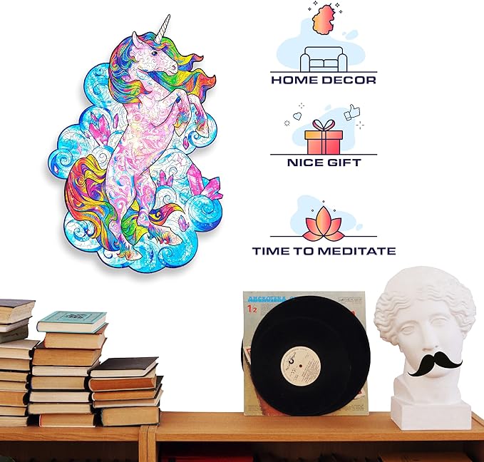 UNIDRAGON Wooden Puzzles for Adults Unique Jigsaw Puzzles - Small Inspiring Unicorn Small 7"x9.5" 103 PCS Deko with Cut 0.03 mm Wood Accuracy Animal