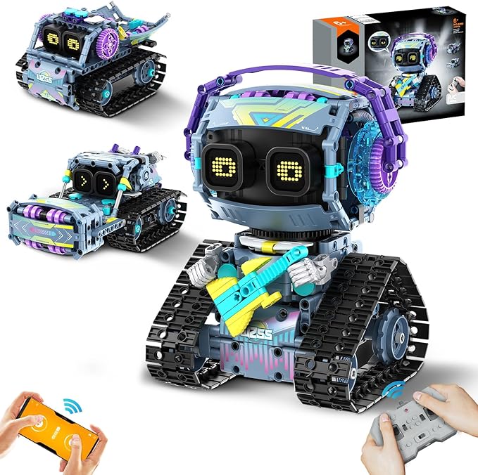 STEM Robot Building Kit, 3 in1 Remote & App-Controlled Robotic Toys, Robot Building Blocks Set with LED Eyes & Sound, Christmas Birthday Gifts for Boys Girls Age 6 7 8 9 10 11 12+ Year Old (433 Pcs)