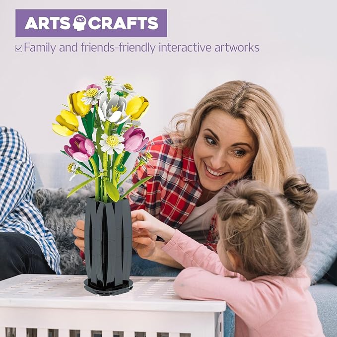 PUNIMA Tulips Building Blocks Set, Flowers Bouquet with Vase for Adults, Girls, Home, Office, Decor - 1250pcs