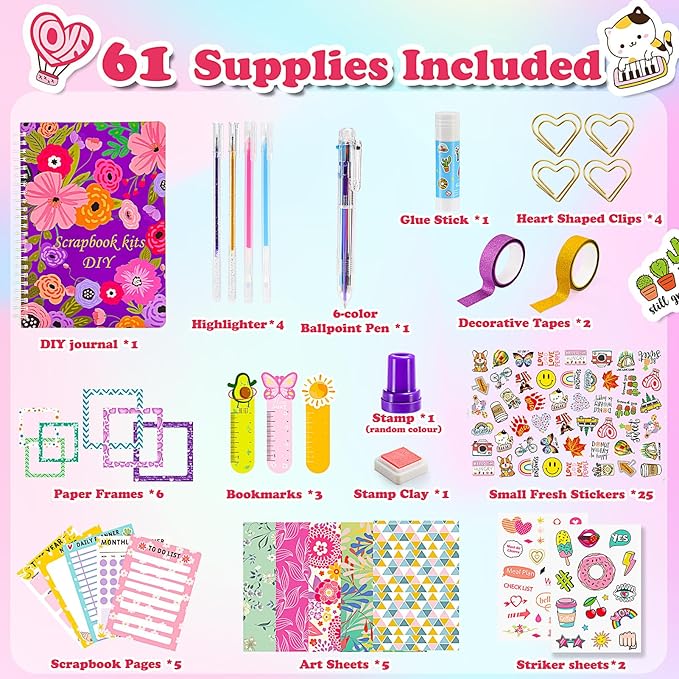 ZapWhiz DIY Journal Kit for Girls, Journal Set for Teen Girls Gifts, Daily & Scrapbook Supplies Kit, Journaling Art Crafts for Girls 8-12, Birthday Gifts for 7 8 9 10 11 12 Year Old Girl