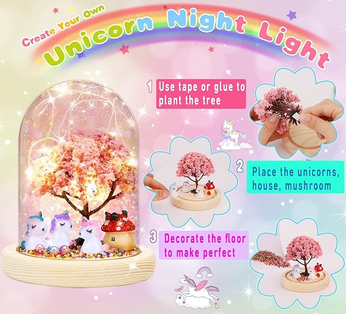 Unicorn Night Light, TCJJ DIY Night Light- Make Your Own Night Light, Unicorn Gifts for Girls, Unicorn Mermaid Hand Craft Terrarium Birthday Gifts Christmas Gifts for Age 4, 5, 6, 7, 8 Years Old Girls