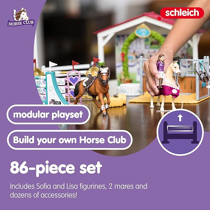 Schleich Horse Club — 86-Piece Friendship Horse Tournament Playset, Horse Playset with Arabian Mare Figurine and 2 Dolls, Horse Toys for Girls and Boys Ages 5+