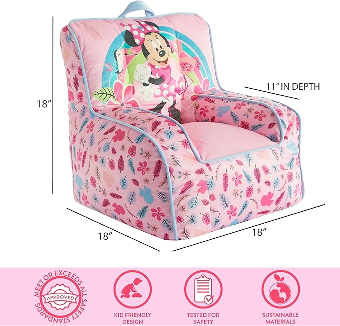 Idea Nuova Disney Minnie Mouse Smile Toddler Bean Bag Decorative Chair with Carry Handle, Large