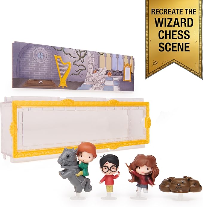 Wizarding World Harry Potter, Micro Magical Moments Scene Gift Set with Exclusive Harry, Hermione, Ron, Fluffy Action Figures & Case, Kids Toys