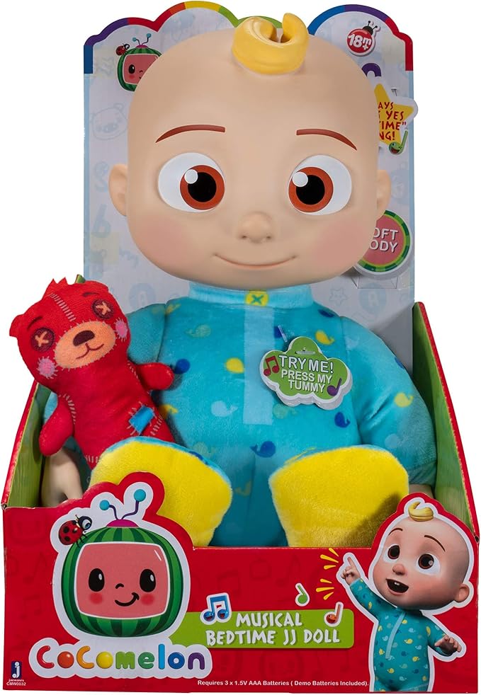CoComelon Musical JJ Plush Doll - Press Tummy to Sing Bedtime Song Clips - Includes Feature and Small Pillow Plush Teddy Bears