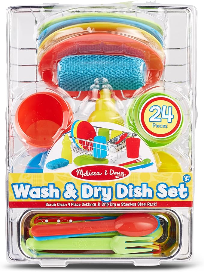 Melissa & Doug Let's Play House Wash and Dry Dish Set (24 pcs)