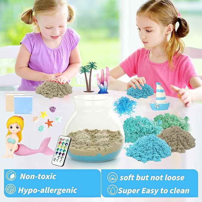 Mermaid Terrarium Crafts Kit for Girls - Make Your OWN Unicorn Night Light with 16 Modes LED Remote - Unicorn Birthday Gifts Toys for Girls Ages 5 6 7 8 9 10 Year Old - Best Christmas Gifts for Girls