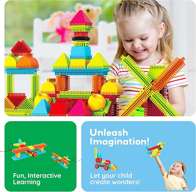 PicassoTiles 120pcs Hedgehog Interlocking Building Blocks Tiles Construction Toy Set Learning Playset STEAM Development Preschool Kindergarten Toy for Kids Age3+ PTB120