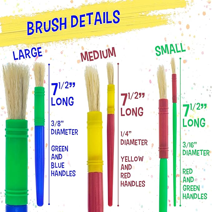 U.S. Art Supply 12-Piece Round Children's Tempera Paint Brush Set in 3 Sizes, 4 Small, 4 Medium, 4 Large - Fun Kid's Party, School, Student, Class Craft Painting - Beginners Starter Painting Brush Kit