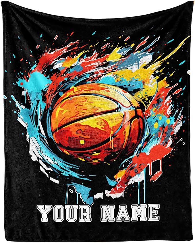 Custom Basketball Blanket - Soft Flannel Sports Basketball Blankets for Girls Boys Kids Basketball Lovers - Warm Basketball Throw Blankets for All Season Lap, Chair, Sofa - 50"x40"