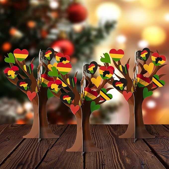 WATINC Black History Month Heart Tree Craft Kits, Make Your Own African American Heart Trees Decoration, DIY Black History Holiday Celebration Craft Supplies Home School Fun Activity for Kids (16Pcs)