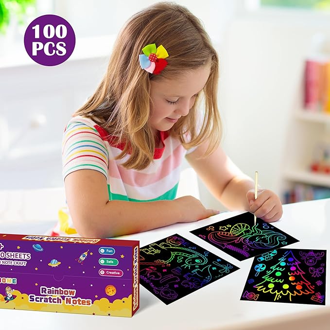 OHOME Easter Basket Stuffers for Kids Toddler - 100 PCS Scratch Art Paper,Easter Gifts for Boys Girls | Easter Games Crafts Party Favors Supplies for Adults,Arts Toys for Ages 3-12 Year Old Birthday