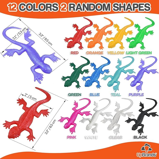 UpBrands Super Stretchy Lizard Toys 3" Bulk Set, 12 Colors, Sticky Gecko Birthday Party Favors for Kids, Goodie Bags, Easter Egg Basket Stuffers, Pinata Filler, Students Rewards (24 Pack)