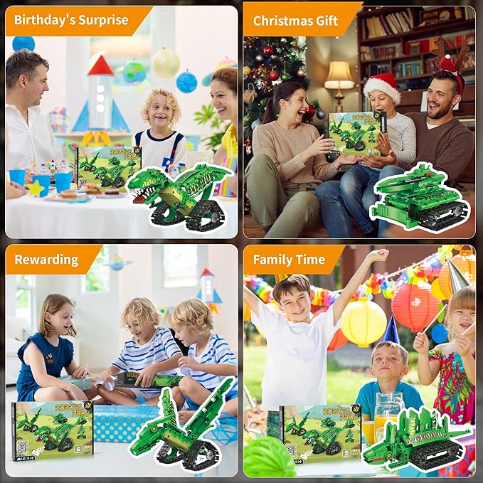 RC Robot Building Set - 5 in1 T. rex Toy with APP or Remote Control, DIY Engineering Robotics/Mech Dinosaur/Dragon Warrior/Pterosaur/Stegosaurus STEM Birthday Gifts for Kids 6-12 Years Old
