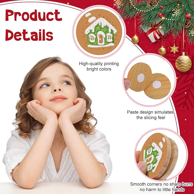 Soaoo 2 Sets Slice and Bake Wooden Christmas Cookie Play Food Set Pretend Cookies and Baking Sheet Wooden Play Food Set Baking Set for Kids(Christmas Style)