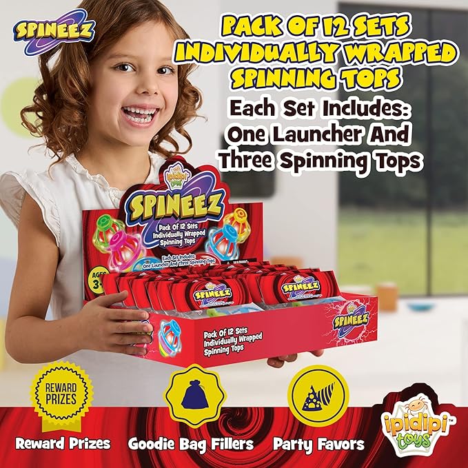 IPIDIPI TOYS Light Up Spinning Tops and Flying Saucer Disc - Light Up Spinner Toy for Kids - Christmas Party Favors, Stocking Stuffers, Birthday Gifts, Cool Games Boys and Girls, Red, Pack of 12 Sets