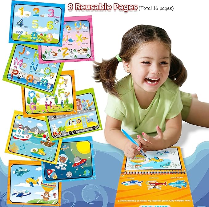 hapray Magic Water Paint Coloring Books for Toddler, Art Toys Age 2-4, Educational Learning Doodle Toy, Gifts for Girl Boy 3 2 1+ Year (Alphabet Transportation 2 Pack)