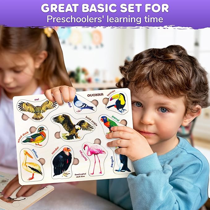 QUOKKA Wooden Puzzles for Toddlers 1-3 – 3xSET Kids Puzzles Ages 2-4 – Montessori Toy Puzzles for Toddlers 3-5 – Wood Toy Learning Realistic Insects - Arctic Animals - Birds for Boy and Girl