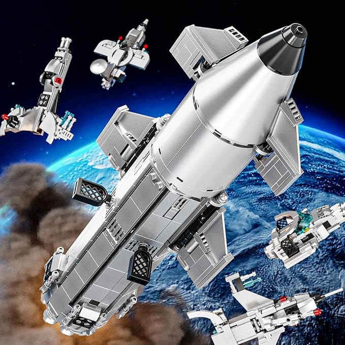 Large-Sized Space Launch Starship Center Building Toy Set 8 in 1 -Compatible with Legos for Adults,Silver-Plated Appearance, Collectible Building Block Set for Rocket Enthusiasts & Adults