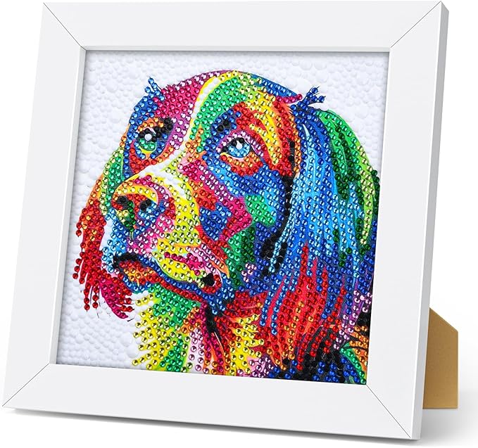 Turniton 5D Diamond Painting Kits for Kids, Diamond Arts Painting Kits with Wooden Frame, Dog Kids' Mosaic Kits for Beginners, Girls, Adults, Diamond Painting Pictures, Arts Craft for Home Decor