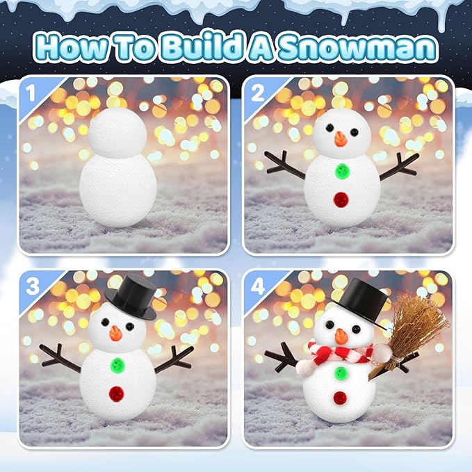 Shemira 12 Pack DIY Snowman Kit, Christmas Crafts for Kids, Modeling Air Dry Clay Craft Kits for Kids, DIY Christmas Ornaments Kits, Christmas Party Favors Stocking Stuffers for Kids, Christmas Gifts