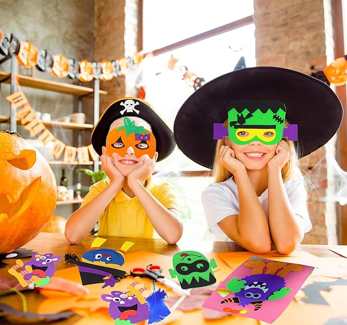 4E's Novelty Halloween Crafts for Kids - Self Adhesive Mask Foam Craft Kit School Home Group Activities Party Supplies