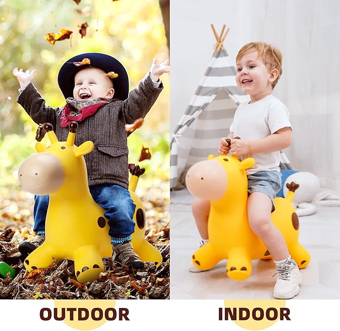 EVERICH TOY Giraffe Bouncy Horse Hopper for Toddlers, Bouncy Animals Jumping Horse, Inflatable Ride on Bouncer Hopping Toys Gifts for Boys Girls 18 Months 2 3 4 5 6 Years Old