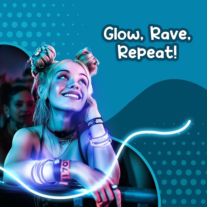 8" Glow Stick Bracelets - Bulk 50 Pack for Mardi Gras, St. Patrick's Day, and Nighttime Celebrations - Blue